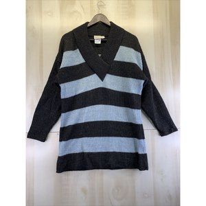 Vintage Mondi Wool Alpaca Mohair Womens Gray Blue V Neck Knit Sweater Size  38-